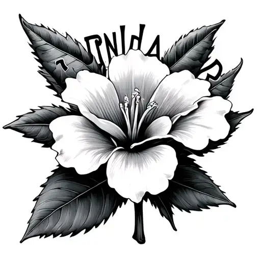 chaconia flower with the word Trinidad and tabago tattoo design idea