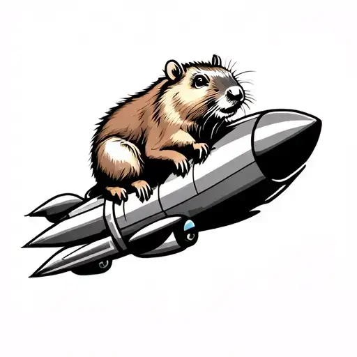 capybara riding rocket ride tattoo design idea