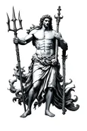 Poseidon holding a trident with a statue  tattoo design idea