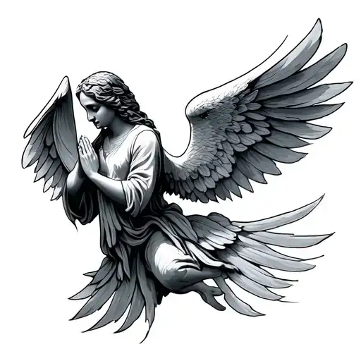 praying angle tattoo design idea