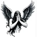 praying angle tattoo design idea