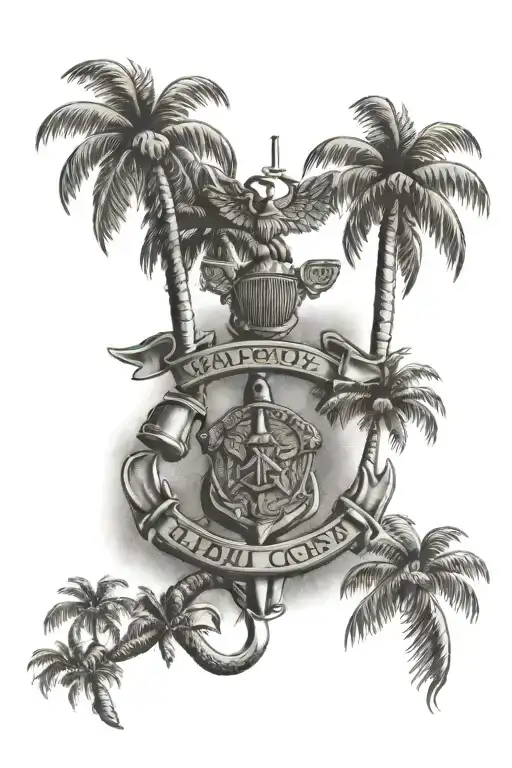 palm tree, marine Corp, law enforcement, California, Riverside bell tattoo design idea