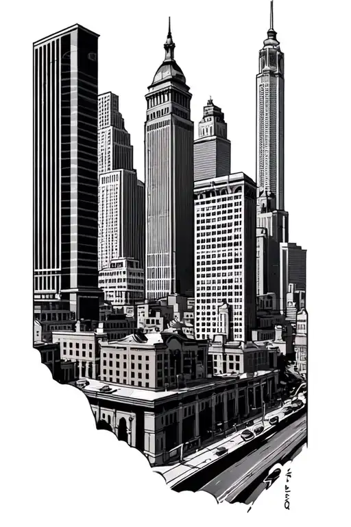 Kansas City and detroit city skyline tattoo design idea