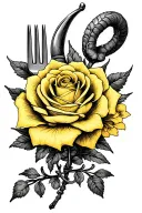 yellow roses, vintage fork, aries, scorpio, feminism, empowering, bohemian goddess, friendship bracelet tattoo design idea