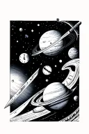 black start space, planets, time clock, sword tattoo design idea