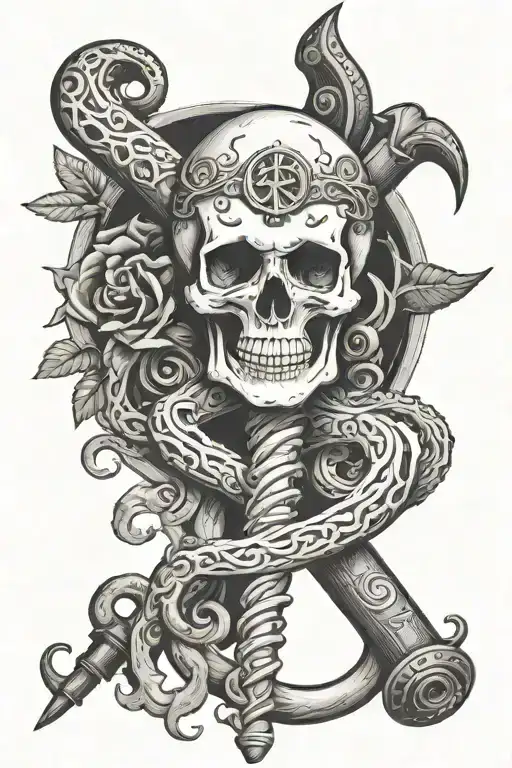 Skull, Rod of Asclepius tattoo design idea