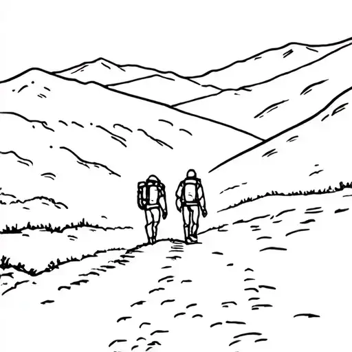 two hikers father and daughter on the camino de santiago shell tattoo design idea