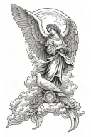 clouds with a dove and an angel praying and saint michael tattoo design idea