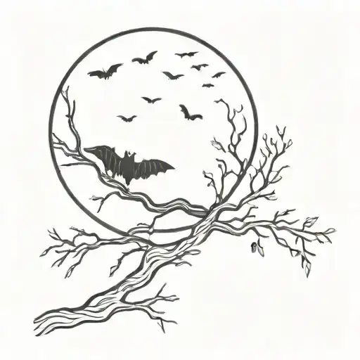 bats moon hanging tree tattoo design idea