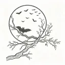 bats moon hanging tree tattoo design idea