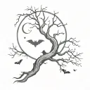 bats moon hanging tree tattoo design idea