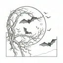 bats moon hanging tree tattoo design idea