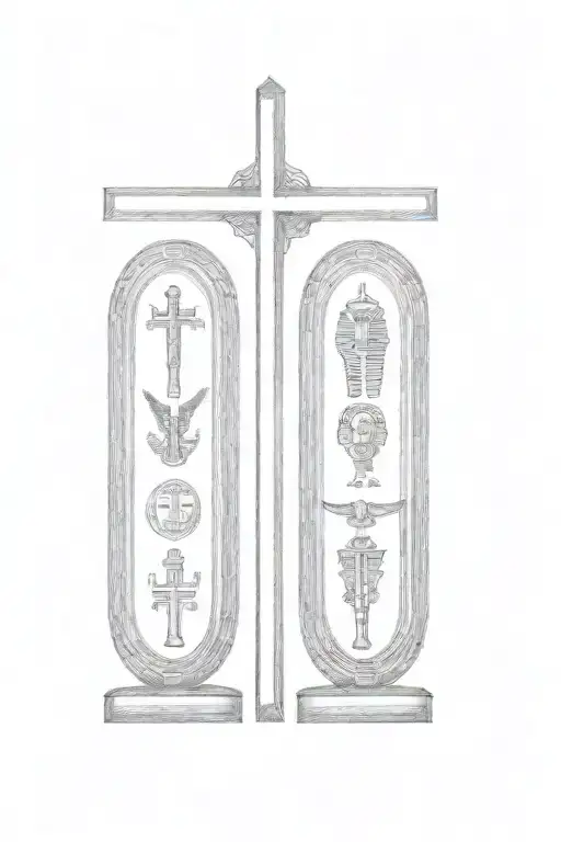 two egyptian pharaohs and a cross tattoo design idea