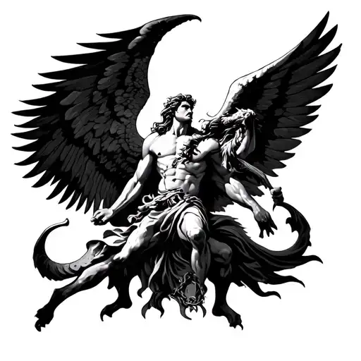 "Good Over Evil" Archangel Michael Defeating Satan tattoo design idea
