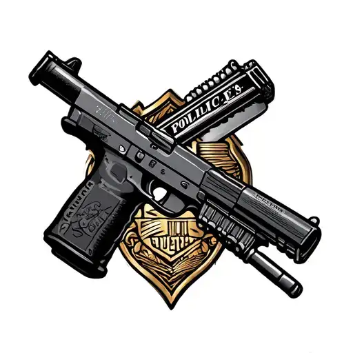 police badge with ar15 and Glock pistol tattoo design idea