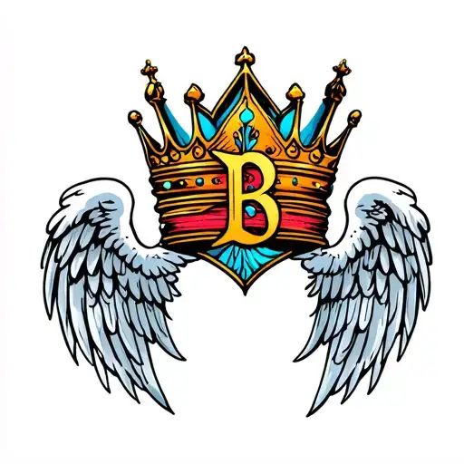 wings with letter B Crown on top tattoo design idea