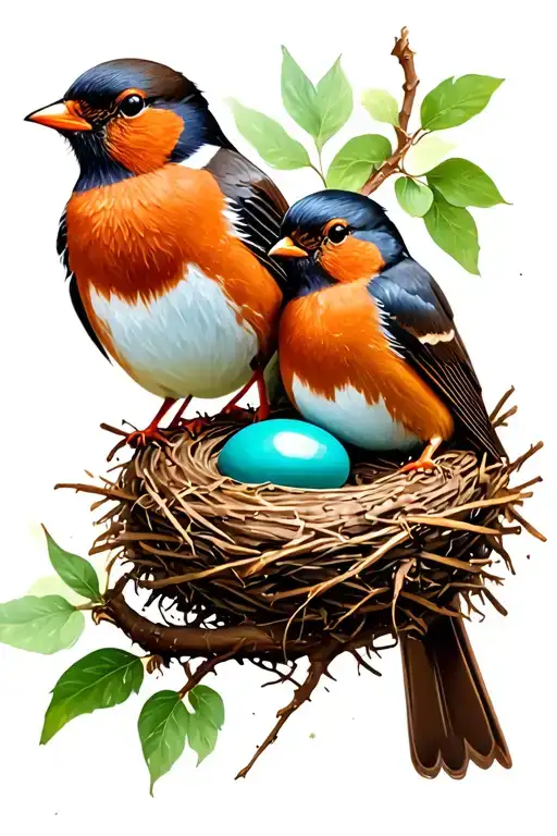 two robins in nest with two blue eggs tattoo design idea