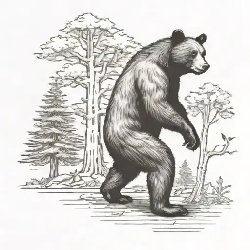 black bear standing on hind legs next to sugar maple tree tattoo design idea