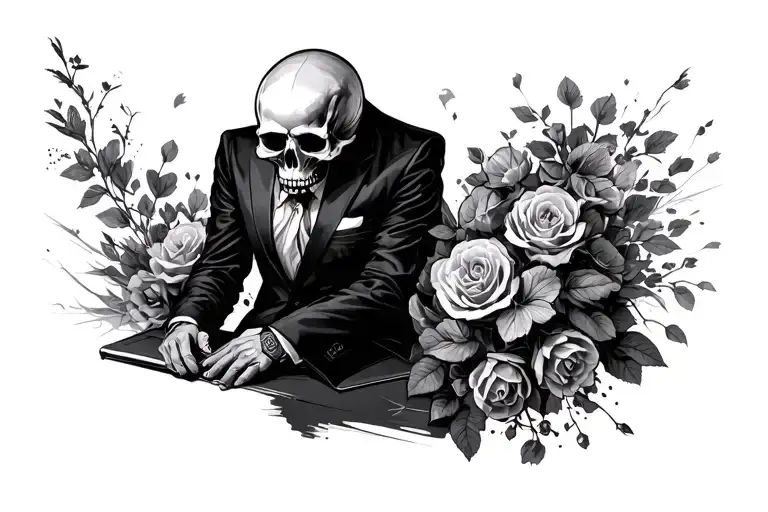 skull business suit tattoo design idea
