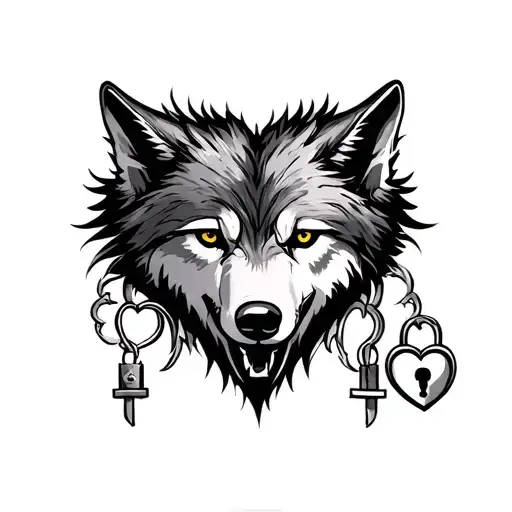 wolf and heart shaped lock tattoo design idea