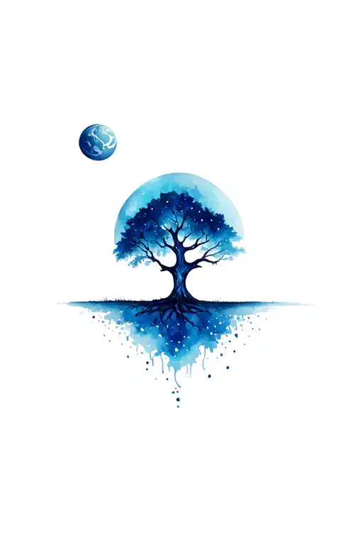 tree of life with universe behind it on abdomen tattoo design idea