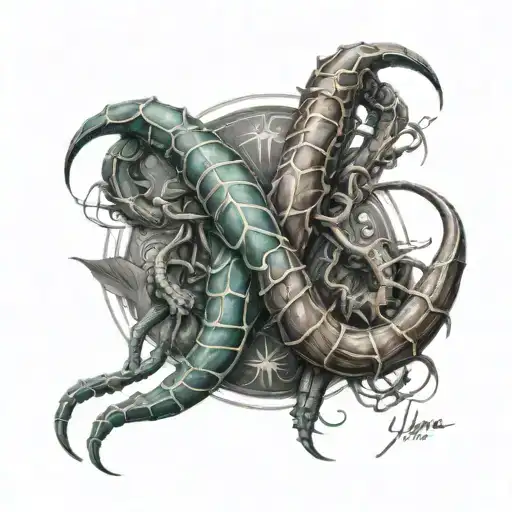 scorpio and libra zodiac signs intertwined tattoo design idea