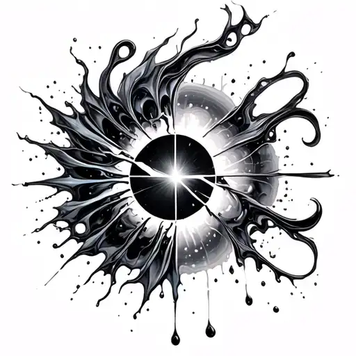 Fluid Aurora Ribbons, Translucent Soundwaves, Shattered Prism Shadows, Melting Harmony Vortex, Glowing-Broken Circle. tattoo design idea