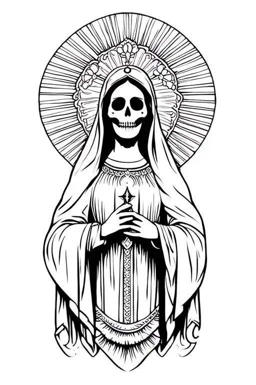 la santa muerte, la virgen de Guadalupe and san judas Tadeo, all three for a whole arm sleeve  tattoo design idea