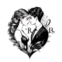 gemini couple love elegant with initals r &r script eternity  tattoo design idea