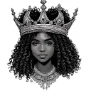 curly afro haired female with crown surrounded tattoo design idea