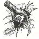 lightning bolt striking a broken bottle on its side with a broken heart in it tattoo design idea