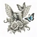 angel and elephant and rose and butterfly tattoo design idea
