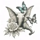 angel and elephant and rose and butterfly tattoo design idea