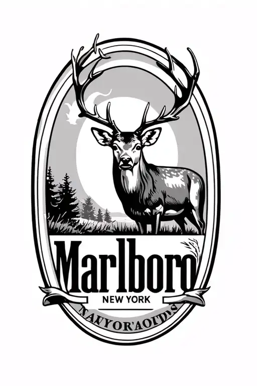 oval logo with a white tail deer and the town name Marlboro New York  tattoo design idea
