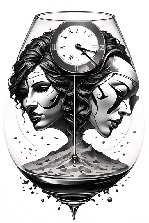 time glass with Gemini masks instead of sand tattoo design idea