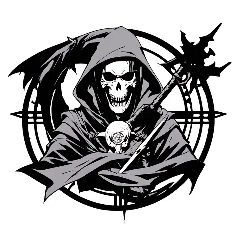 reaper of death from the anime Naruto along with human transmutation circle tattoo design idea