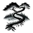 double helix merging with nature elements like trees tattoo design idea