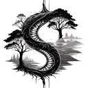 double helix merging with nature elements like trees tattoo design idea