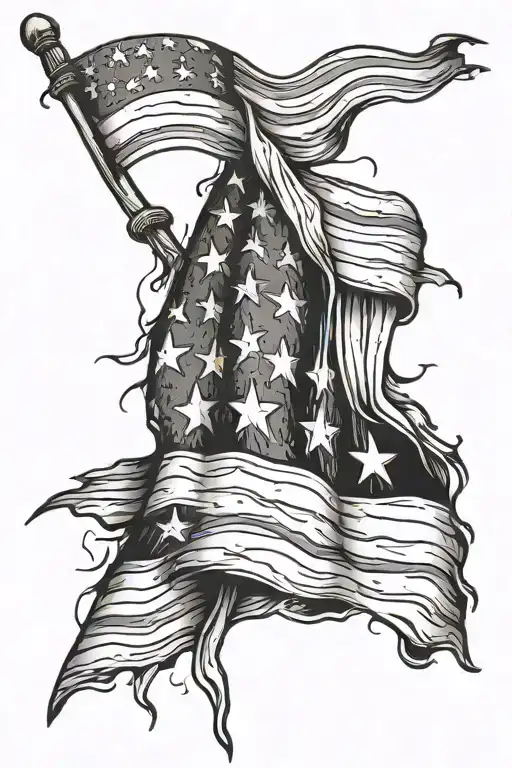 ripped American flag waving tattoo design idea