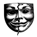 sad face with happy mask split in half tattoo design idea