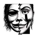 sad face with happy mask split in half tattoo design idea