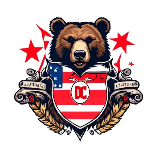 Berlin Bear Crest + dc flag behind it with red stars and stripes  tattoo design idea