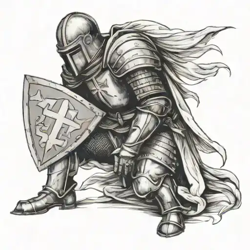crusader knight kneeling tattoo design idea