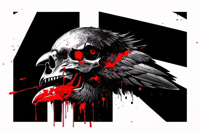 raven Skull helm of awe raven feather  tattoo design idea