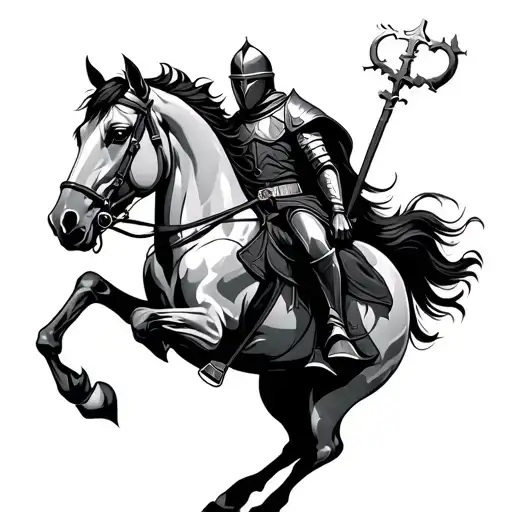 Knight riding pale horse toward viewer  tattoo design idea