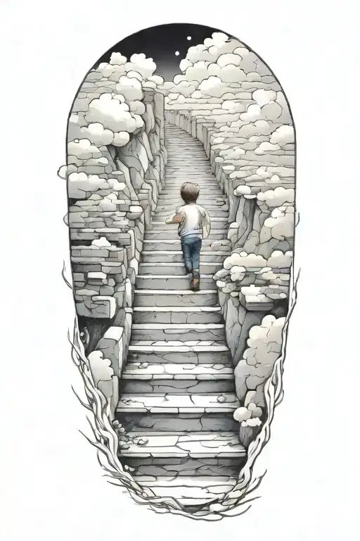 stairs to heaven with little boy tattoo design idea