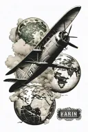 Incorporate the names; Karin, Jacob, Ethan, Nathan. Irish heritage. Plane. Earth tattoo design idea