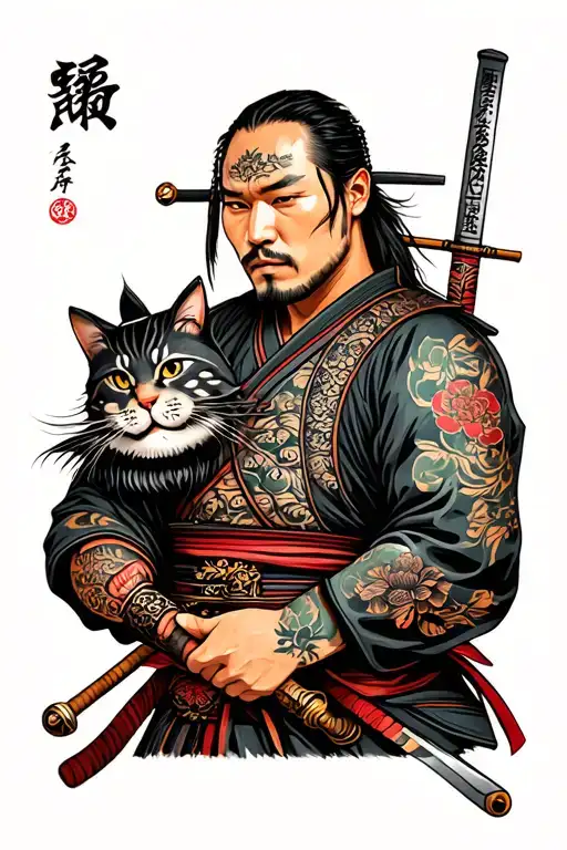 Strengh, Love, Ronin samurai warrior holding catana tattoo design idea