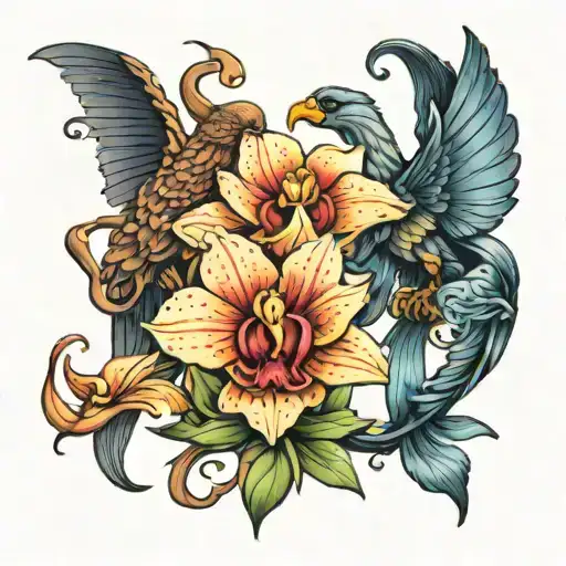 eagle orchid scorpion brittany and aquarius tattoo design idea