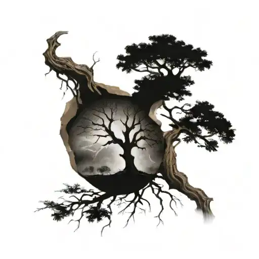 Lightning tree surrounded tattoo design idea